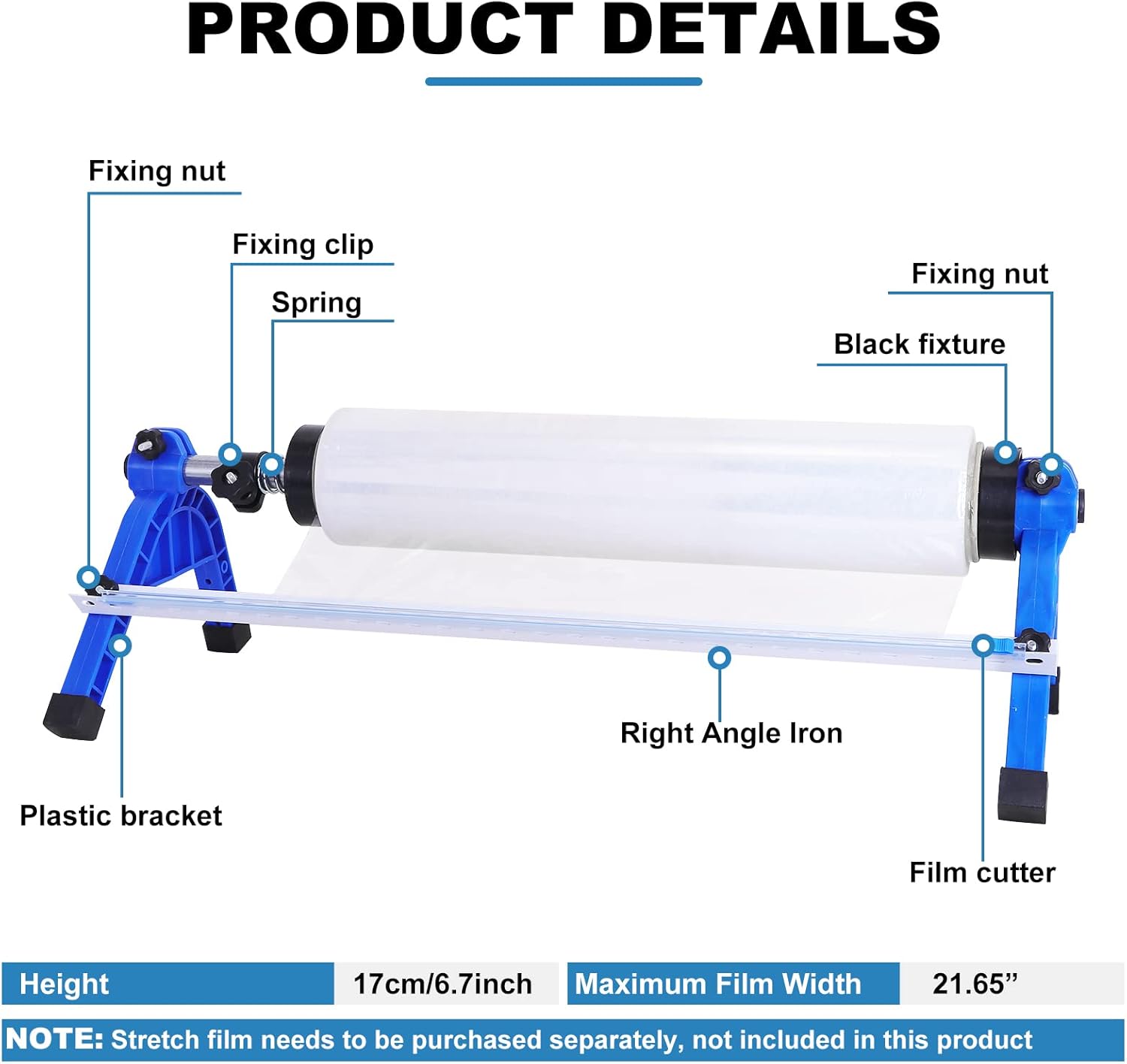 Stretch Film Wrap Dispenser Manual Pallet Wrapper Tool, Table Stretch Film Packing Machine, Maximum Film Width 21.65” : Office Products