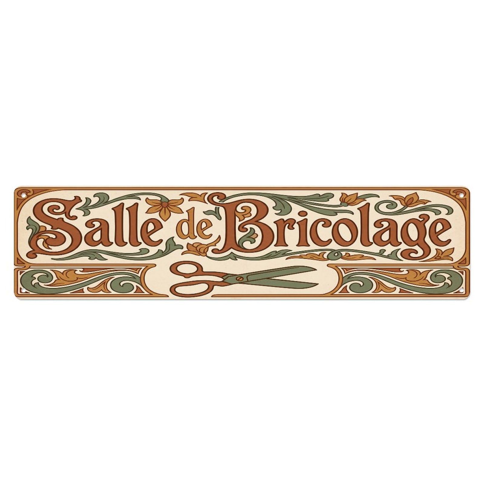 Vintage Salle De Bricolage Text Scissors Metal Tin Sign