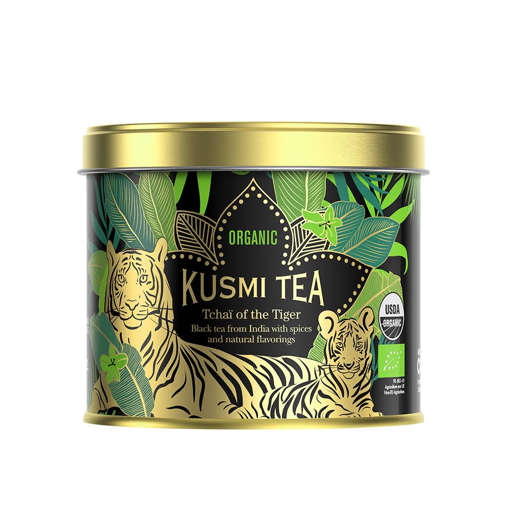 Kusmi Tea - Tchaï of the Tiger - Organic Indian Black Tea with Spices - Chai Tea - Organic Flavored Black Tea - Created in Collaboration with WWF - Loose Leaf Tea - Tin Box of 3.5 oz