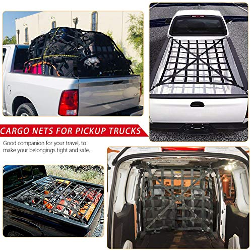 Surmountway Cargo Net Capacity 1100Lbs Truck Bed Cargo Net 5.5' X 4.1' Rugged Truck Bed Cargo Net , Trucks With Cam Buckles & S-Hooks Upgrad With Cross Strap(66" X 50" ) #TOP3