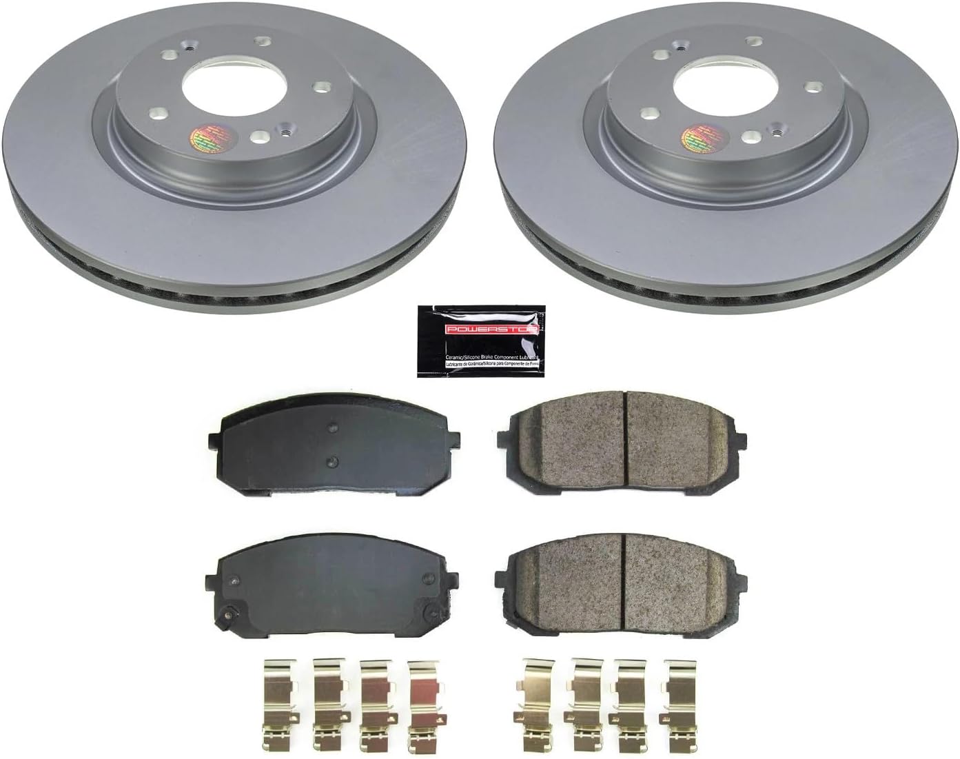 PowerStop Front Brake Kit for Hyundai Elantra 2021-24 |Sonata 2020-24 |Kia K5 2021-24 - Fully-Coated Disc Rotors with Z17 Ceramic Brake Pads Replacement, CRK8752