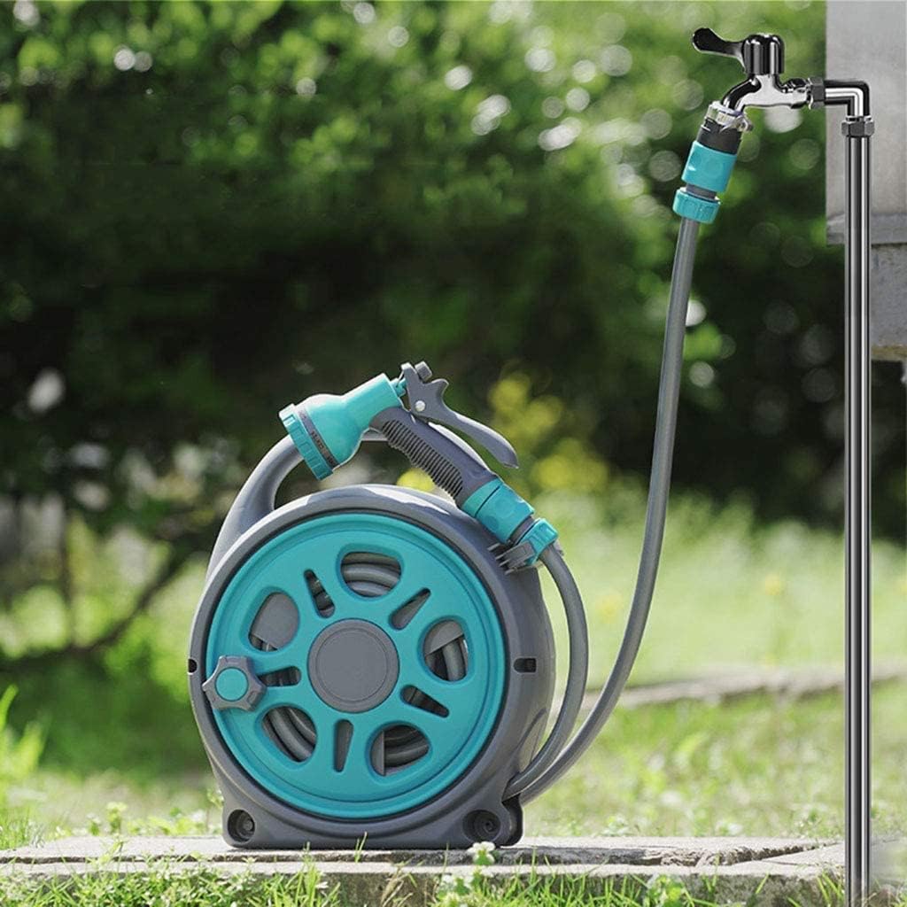KEYOZA Garden Retractable Hose Reel, Portable Simple Home Hose Reel with Spray Nozzle, Wall Mounted and Any Length Lock for Garden Watering, Car Washing, Pet (15 Meters - Blue) (B0CYCF72P7) Amazon Price History, Amazon Price Tracker