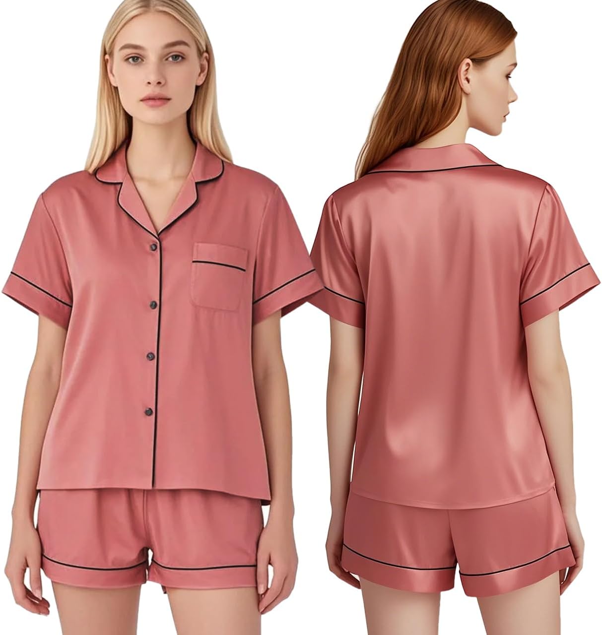 TEERAPHIQUE 4PCS Women Pajamas Summer Silk Pajama for Bride Short Sleeve Shorts PJS Matching Pajamas(Eye Mask) - Image 3