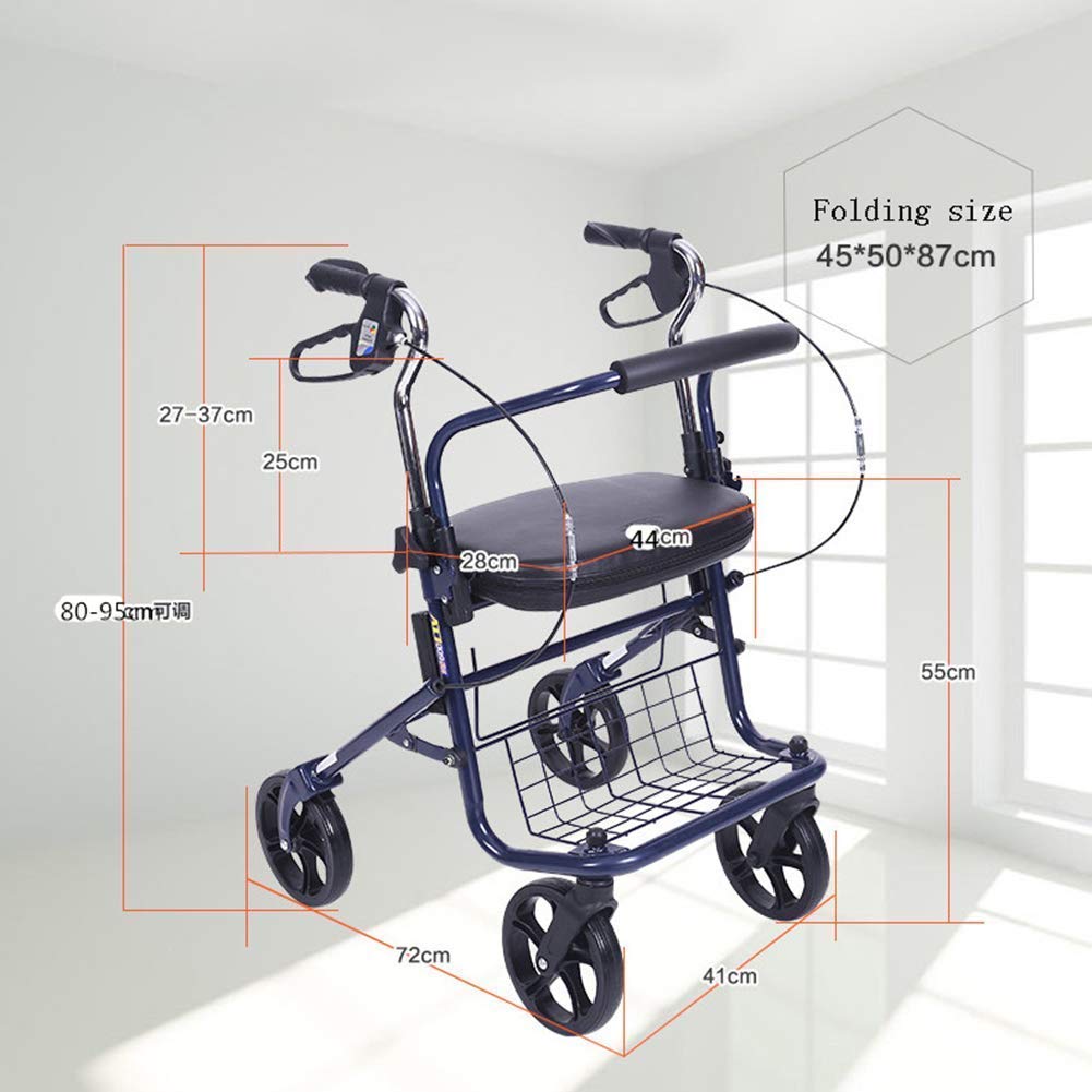 deambulatore, Pieghevole a 4 Ruote con Borsa da Sedile-ausili per la Mobilità per Adulti Anziani Anziani Handicap-Sedia da Trasporto in Alluminio per Esterni