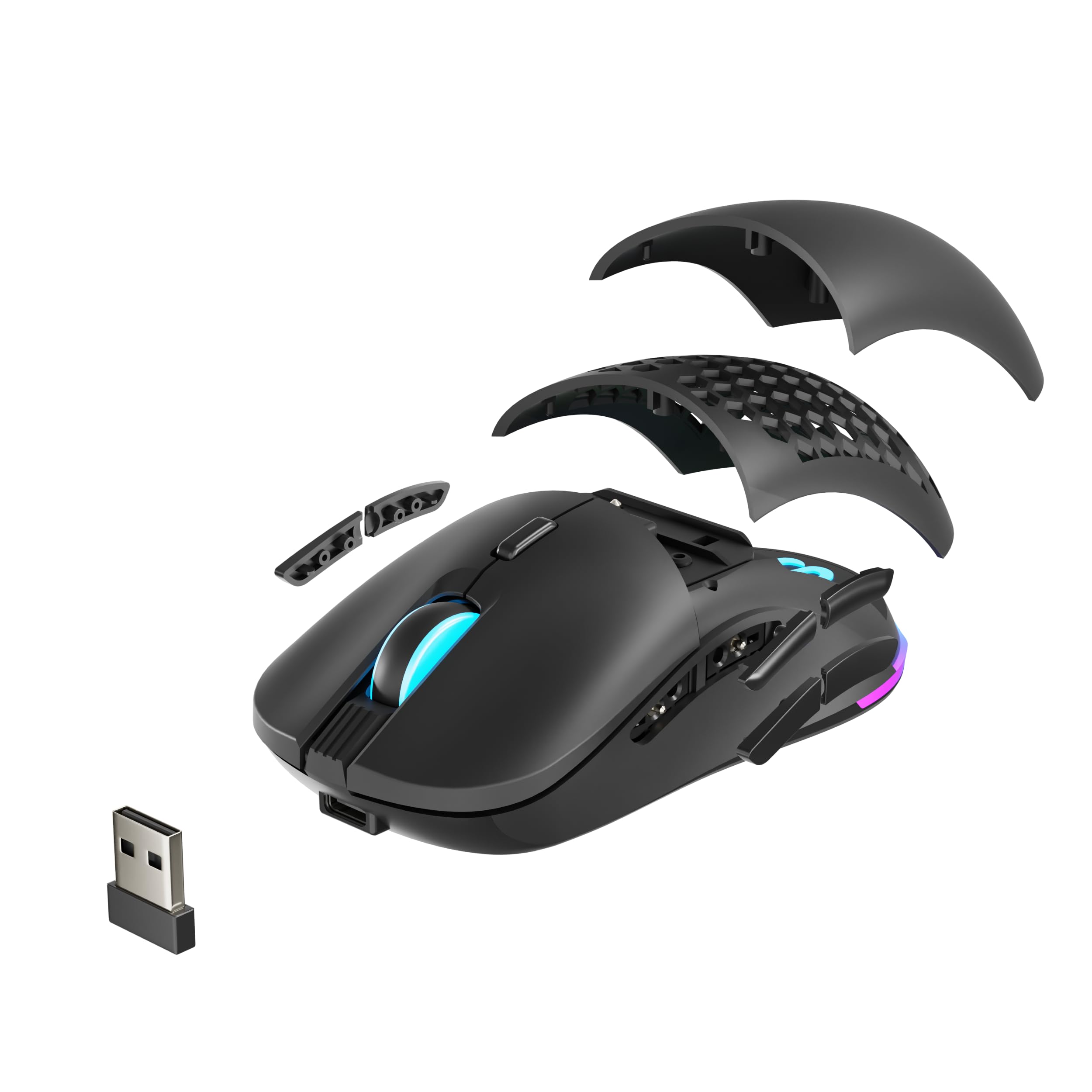 NEWSKILL Arakne Elite Ratón Gaming Wireless RGB 16000DPI Modular Ambidiestro Ligero 95g Negro