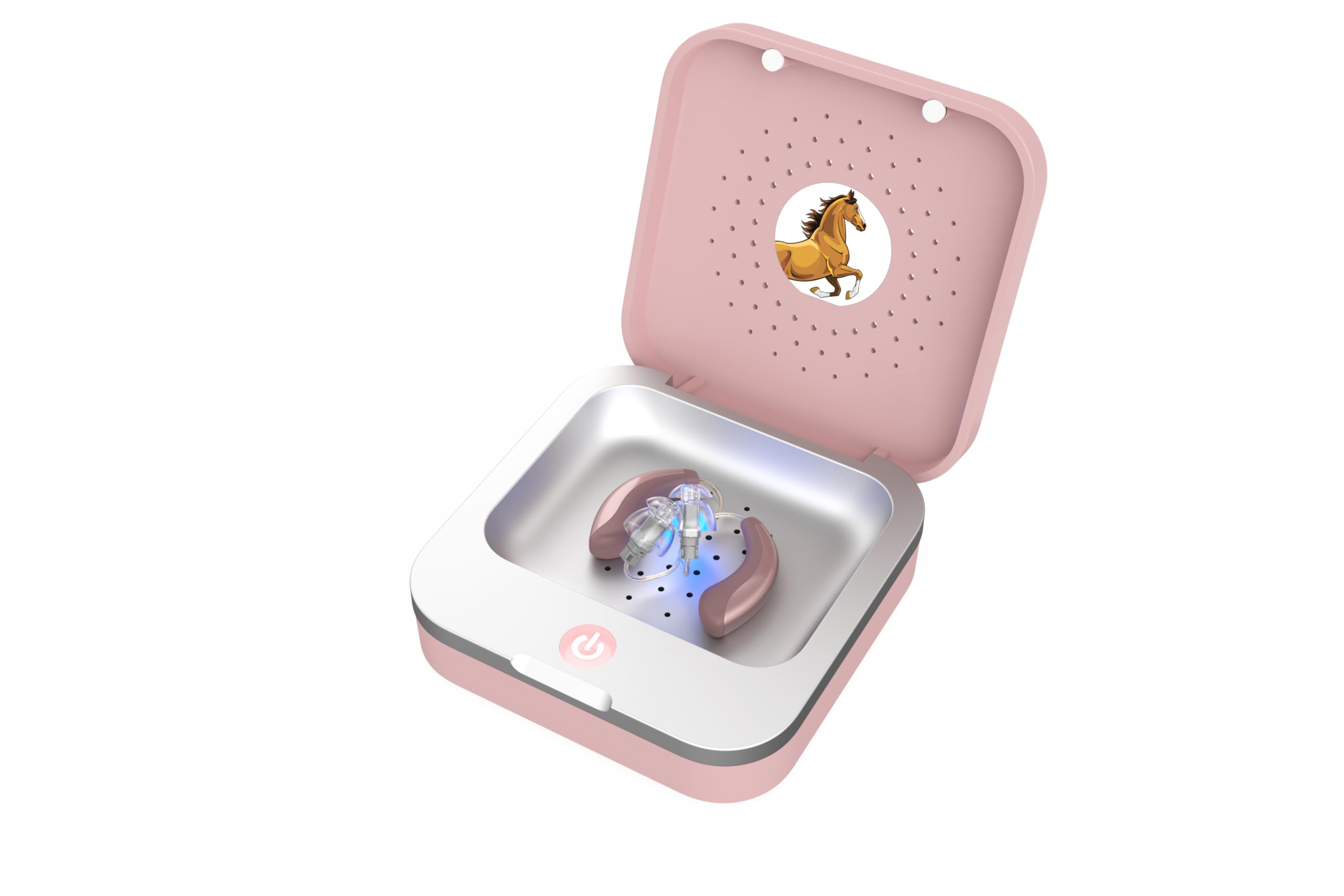 flow-med dry-care UV - Caja de Secado para Audífonos - Luz UV-C - Apagado Automático - Control del Proceso por Microprocesador - Bolsa de Almacenamiento - También para Niños - Personalizable – Rosa