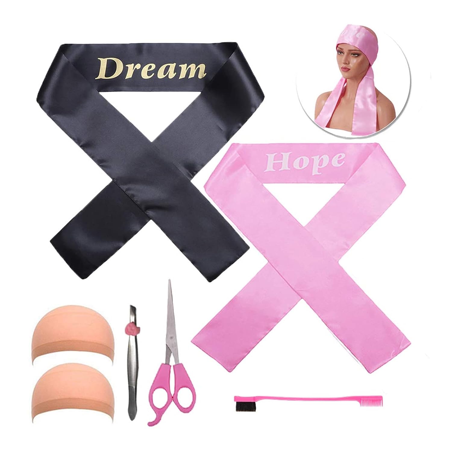 YMHPRIDE Edge Laying Scarf Wig Grip Headbands Edge Brush Set for Lace Frontal Wigs Non Slip Hair Wrap Silk Stain Letter Headbands for Makeup,Facial,Sport,Yoga(Black and Pink)