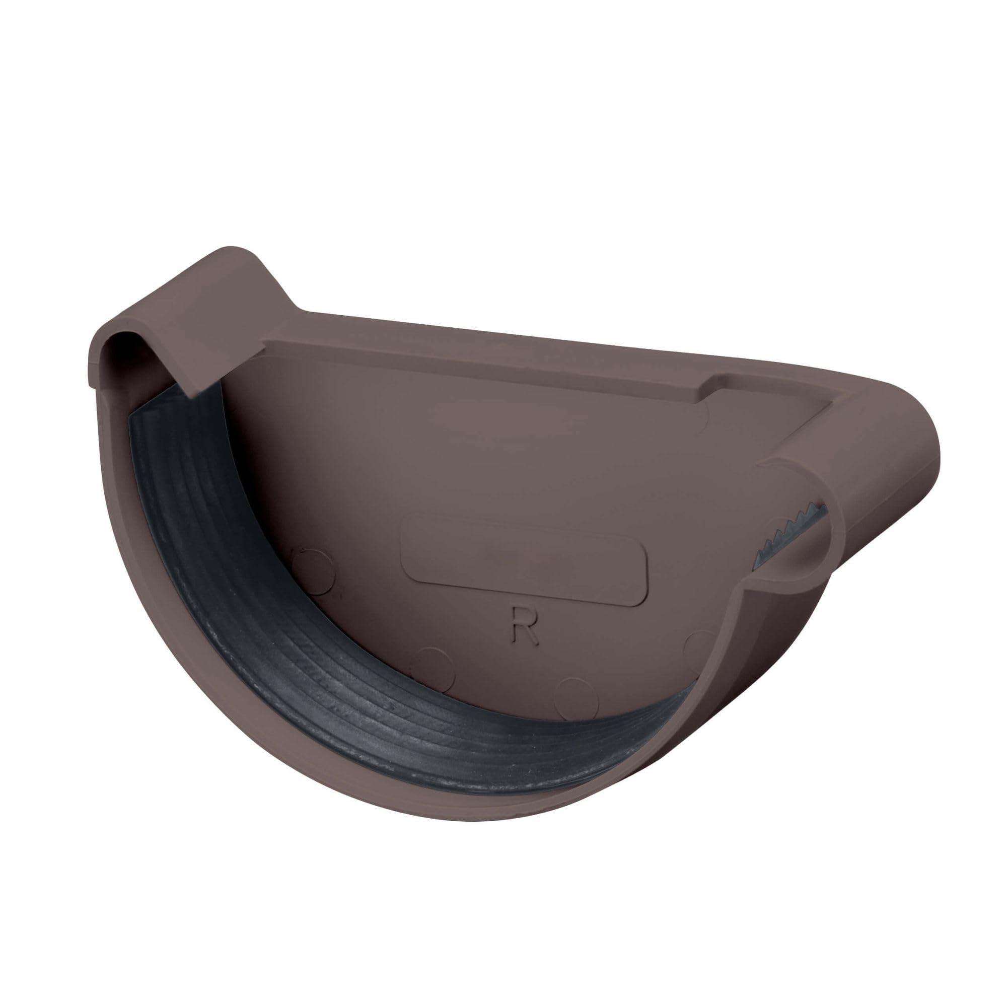 INEFA Gutter End Cap Half-Round PVC 125mm Right Dark Brown Plastic Push-Fit Installation