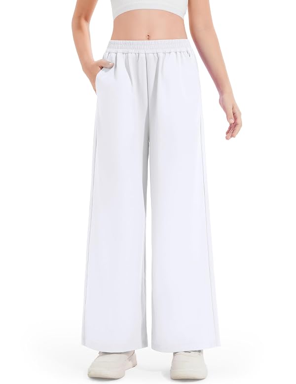 Hvididan Girls Preppy Loose Straight Leg Pants for School, Street & Hiking, Comfortable Plain Casual Long Pants White by Hvididan - Used condition - US$11.87