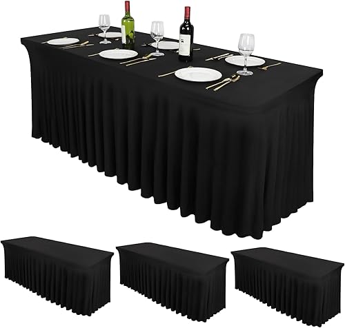 Miniatura 42 de Faldas de mesa negras para mesas rectangulares de 6 pies, funda de elastano para mesas de 6 pies, mantel elástico, lavable, resistente a