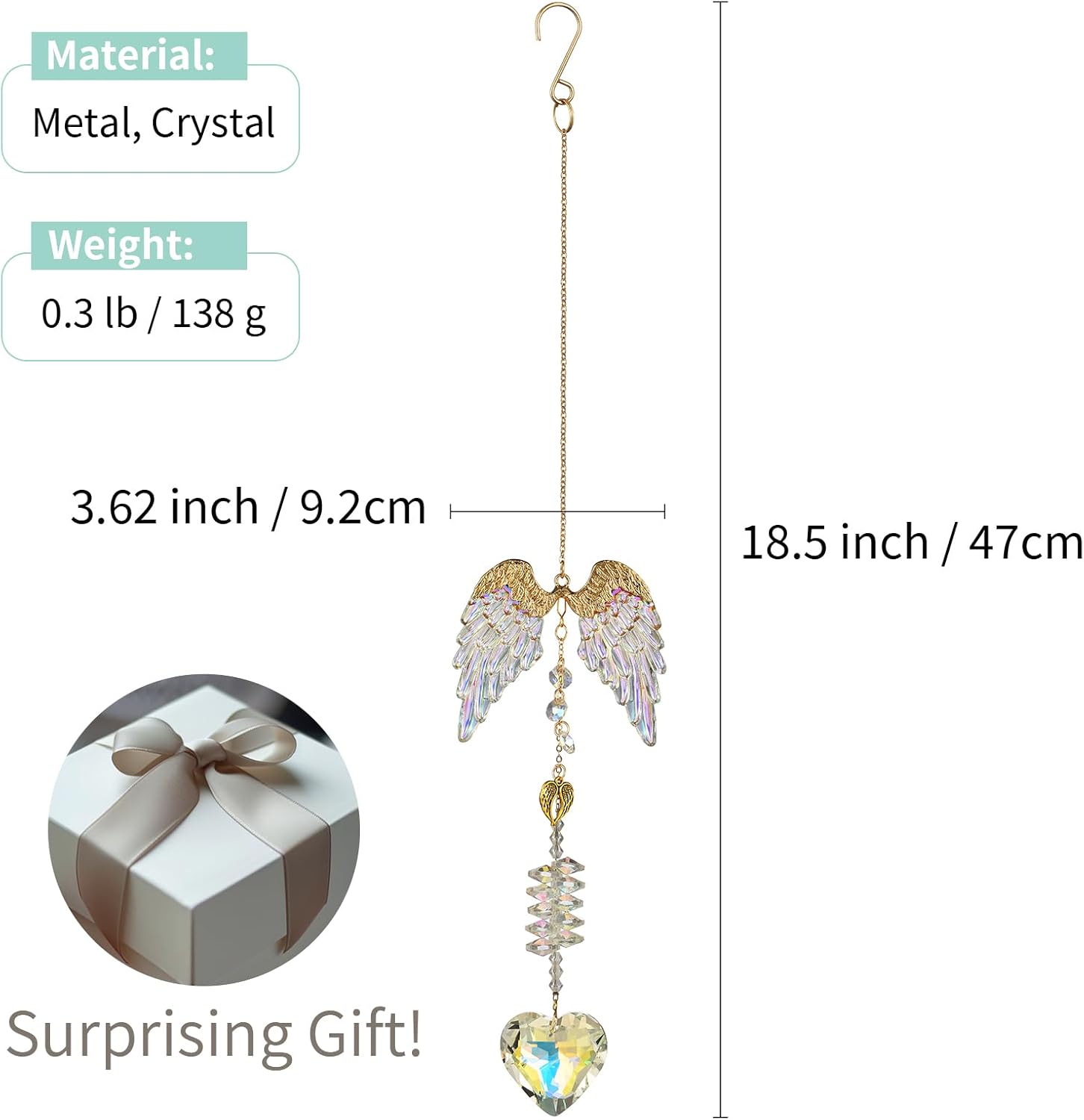 Angel Wings Made of Crystal, Gold-Tone Sunlight Catcher, Multi-Layer Prisms, Elegant Hanging Decor for Home, Wedding, or Memorial Space (Forever Crystal Love) - Image 6