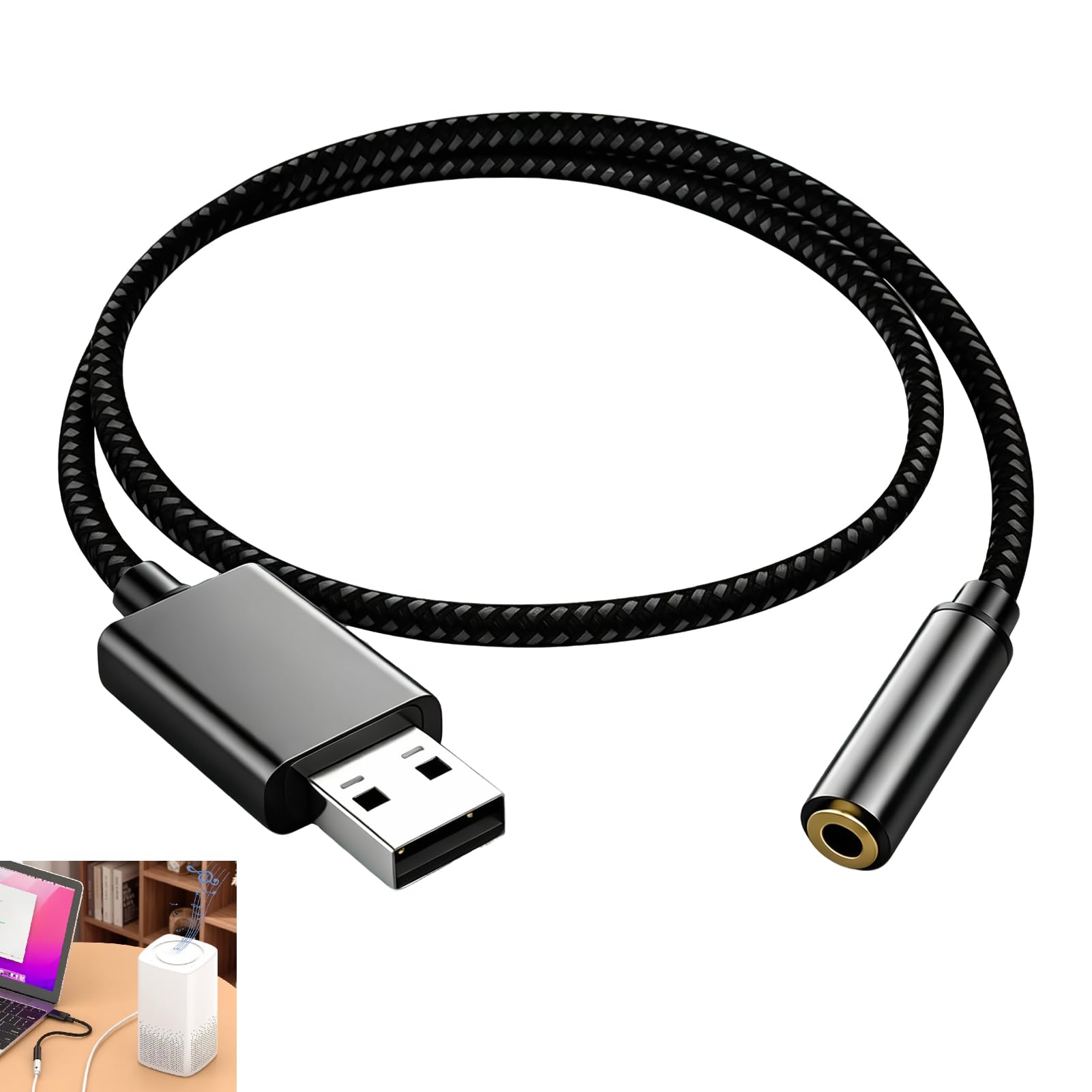Tarjeta de Sonido Externa USB, Adaptador Audio USB Adaptador a Jack 3,5mm Audio Estéreo con Micrófono Convertidor Auxiliar USB a TRRS/TRS Auriculares PC Laptop Linux Streaming Juegos 0,5 m Negro