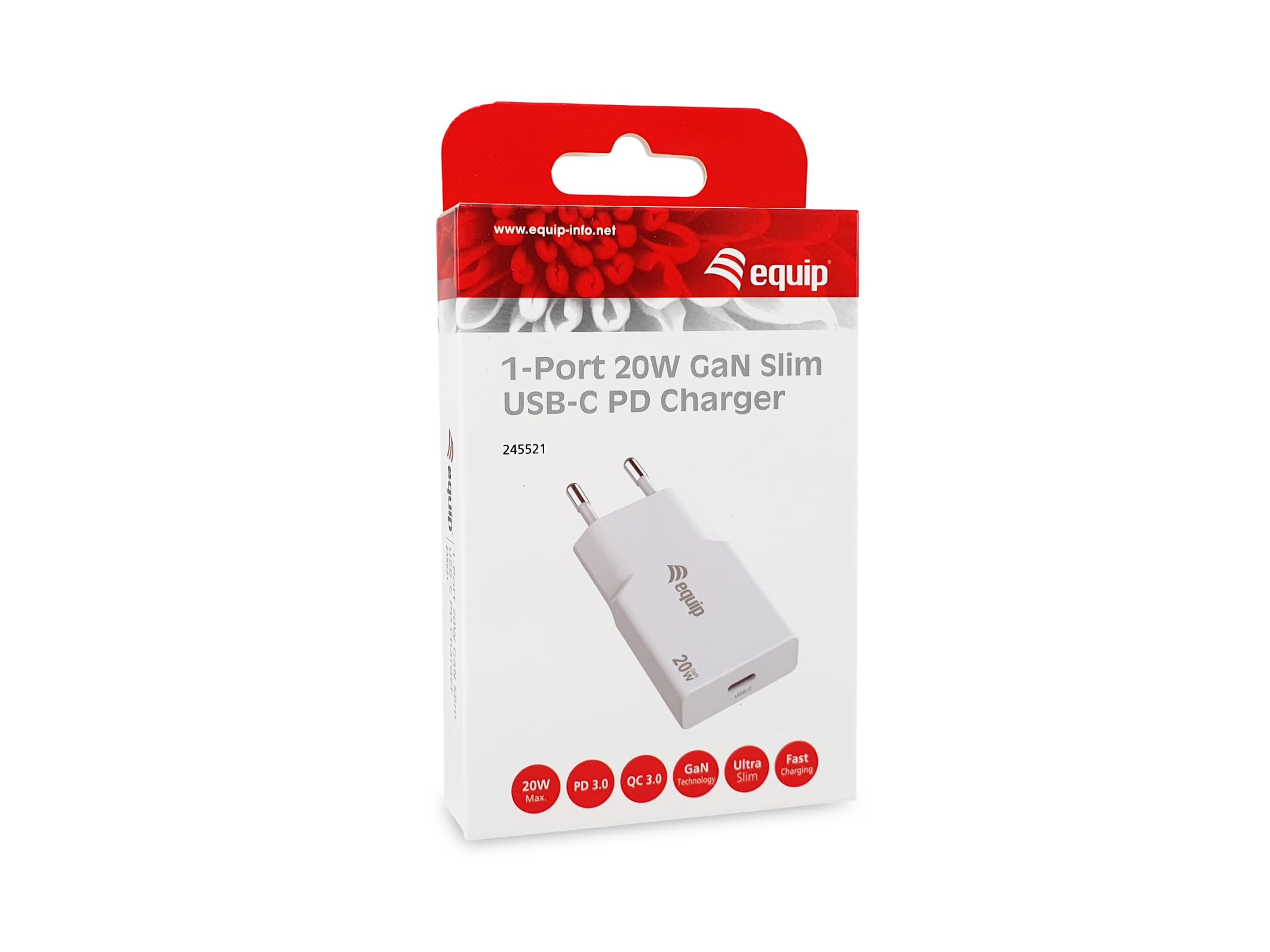 Equip Caricatore a 2 porte da 30 W GaN Slim USB PD, PPS, USB-C x1, USB-A x1