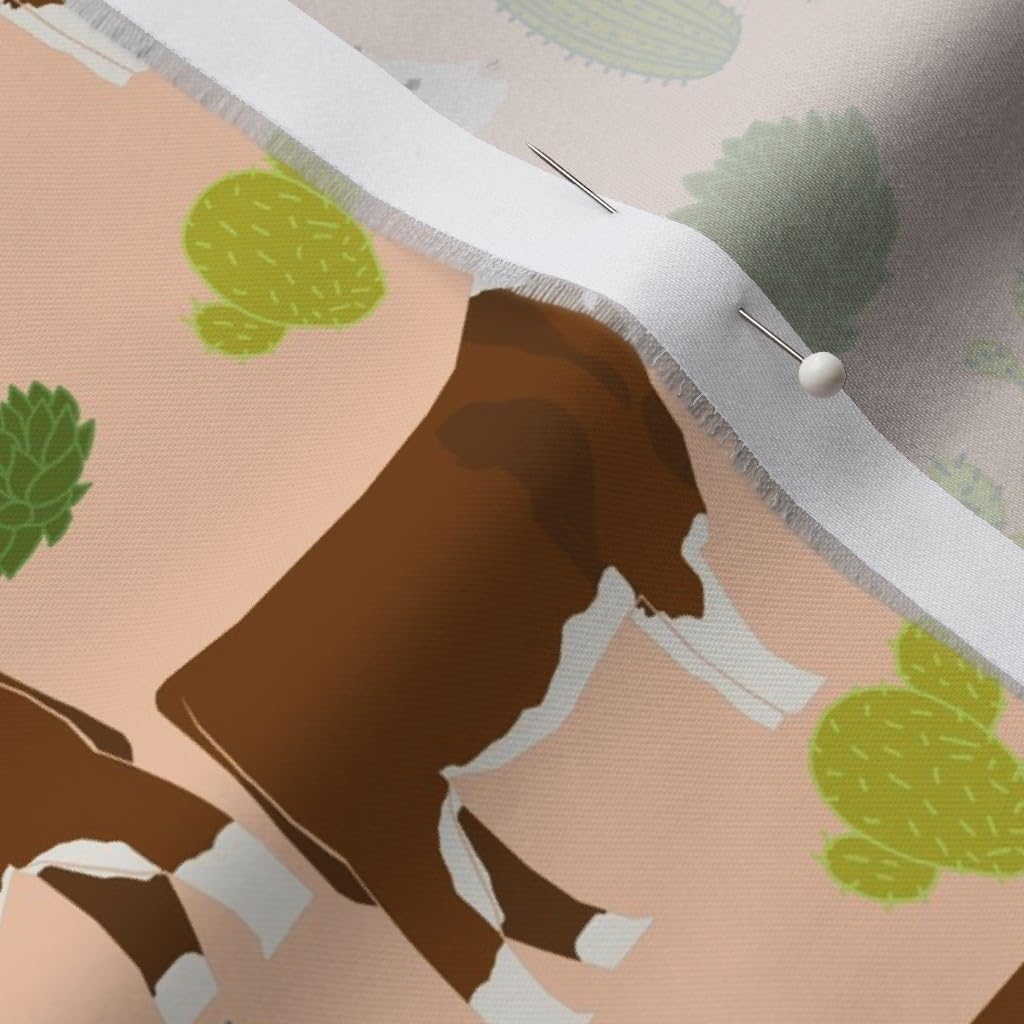 Spoonflower Fabric - Hereford Cow Cattle Cactus Peach Farm Animals Animal Southwestern Pet Printed on Organic Cotton Sateen Fabric by The Yard - Sewing Quilting Apparel Home Decor