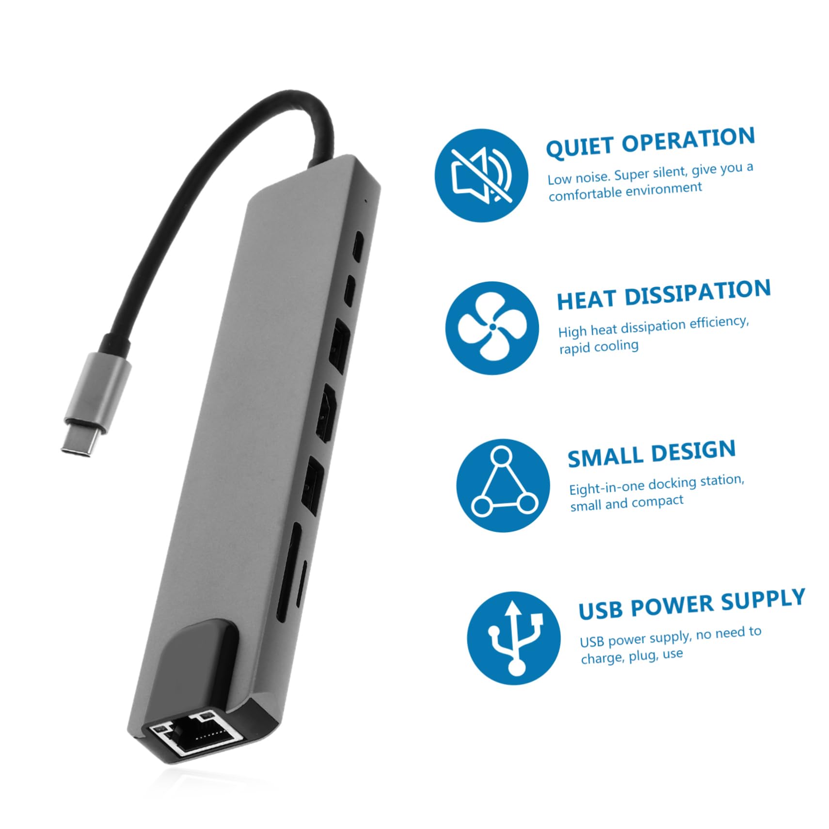 Adattatore Tipo C Jack USB Multiporta in Lega di Alluminio, Dock Station Compatta Otto senza Driver, per Computer e Laptop