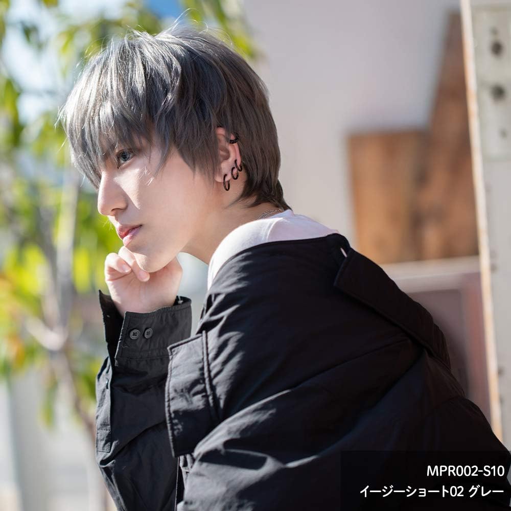 [クラッセ]イージーショート02 メンズ フルウィッグ ウィッグ 男装 ショート 短髪 自然 耐熱 男女兼用 ウィッグネット付き - グレー