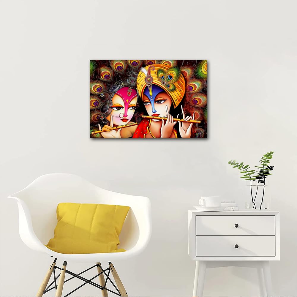 Lord Krishna Pictuers Lord Radha Krishna Paintings Wall Art for Living Room Canvas Hindu God Artwork Indian Religious Home Decor Modern Giclee Wooden Framed Gallery-wrapped Ready to Hang 24"Wx16"H - Image 4