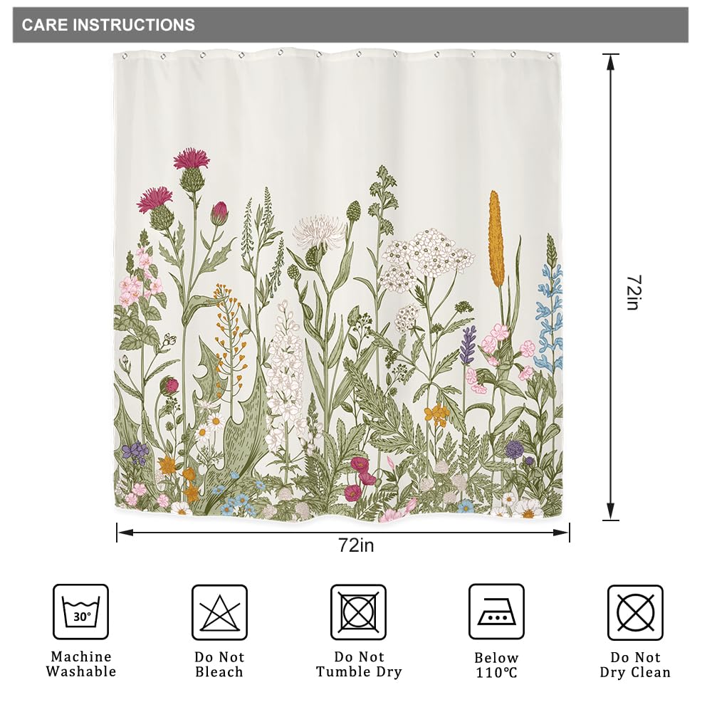 Duschvorhang Mondphasen – Wasserdicht, 183x183 Cm, Rustikales Wildblumen-Design In Schwarz/beige, Mit 12 Haken