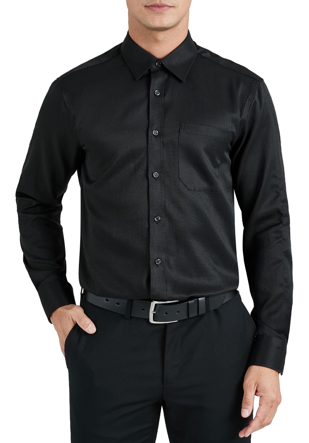 HISDERN Camisas de Vestir para Hombre Manga Larga Formal Camisa de Algodón con Bolsillo Botones Regular Fit para Boda Negocios Fiesta S-4XL