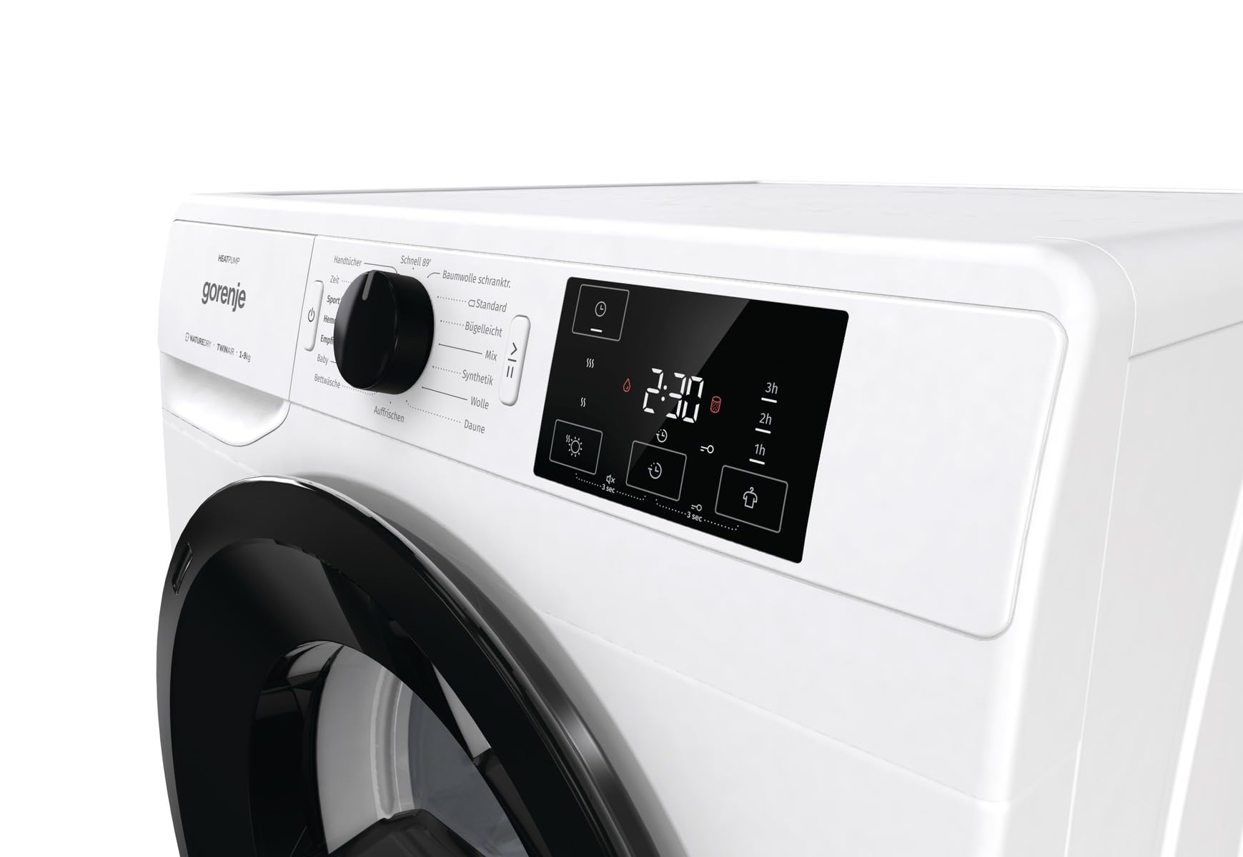 Gorenje DNE92/GN Wärmepumpentrockner, 9kg Kapazität, 16 Programme, Auto Drain, Made in EU, Nature Dry, Fast 89min, Twin Air, Sportprogramm, Daunenprogramm, Kindersicherung, weiß