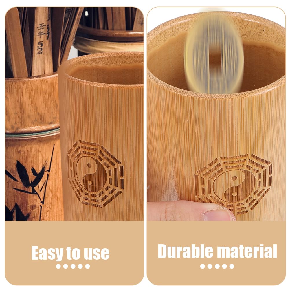 Totority Chinese Divination Coins with Bamboo Bucket Charms for Divination Action Sticks Ching Divination Bamboo Tube Lucky Coin Vintage Copper