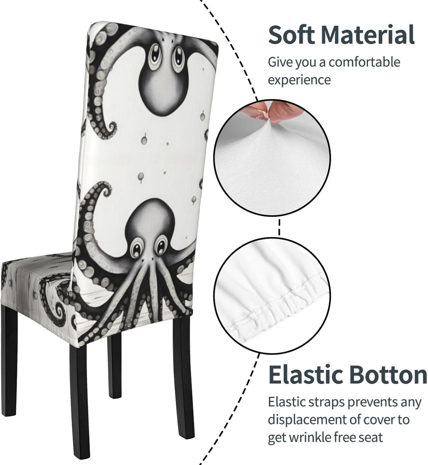 Octopus Tentacles Prints Protection Cover for Dining Chair - Stretchable Chair Throw Covers for Dining Room, Hotel Event Party