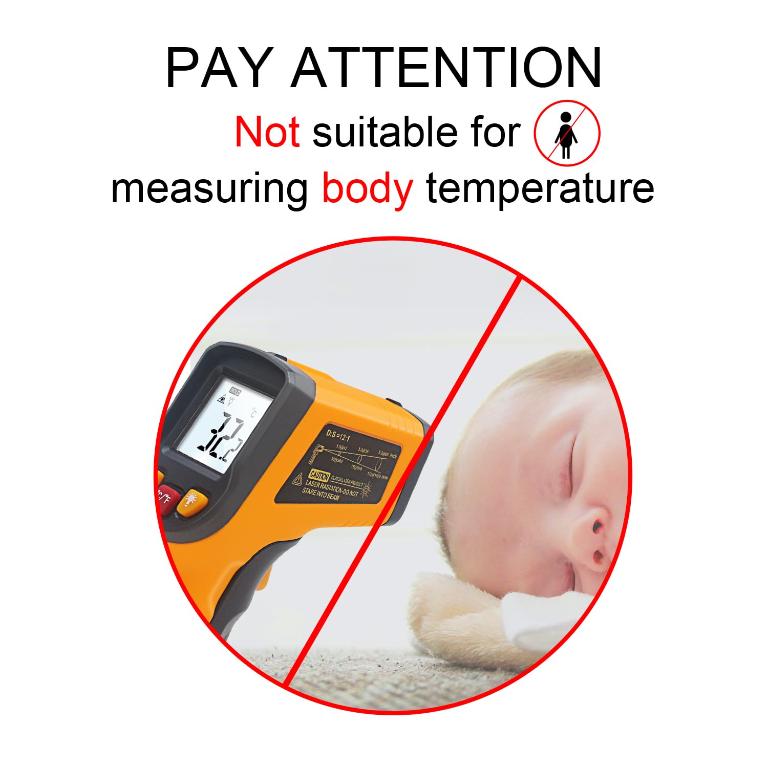 KETOTEK Termometro Laser Infrarossi Digitale -50℃-600℃ Punto laser Senza contatto Batterie AAA incluse Giallo