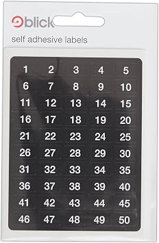 Blick Labels, Black & White, Self Adhesive Stickers, 1 to 20 Numbers, 7mm x 12mm, 500 Labels, for Home, Office, Family, School, Holiday Calendar Organising, Planner, Rewards Chart, Colour Coding