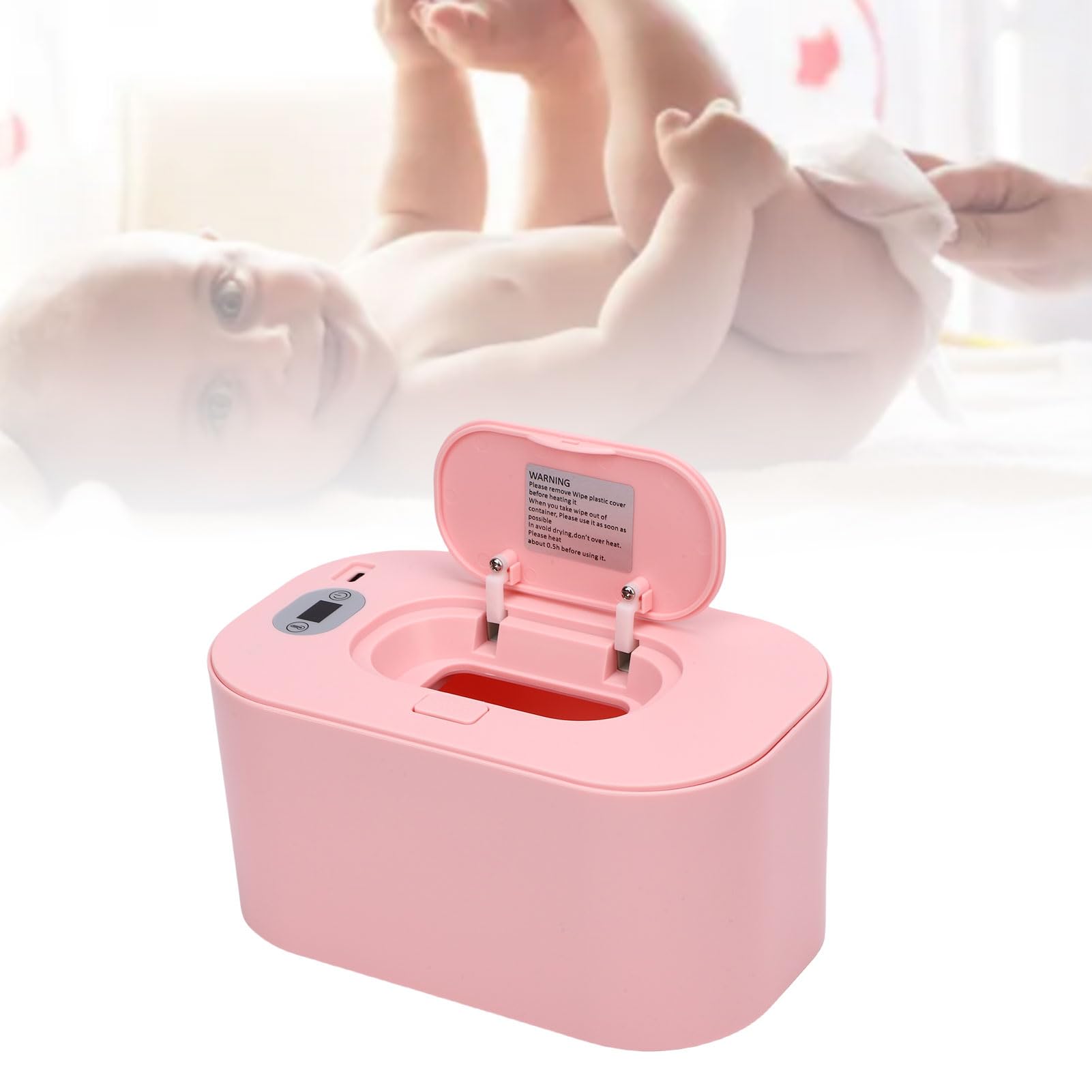 Chauffe-lingettes Portable alimenté par USB, Chauffage Rapide et Uniforme, pour la Maison, la Voiture et l'extérieur (Réglage de la température rosée)