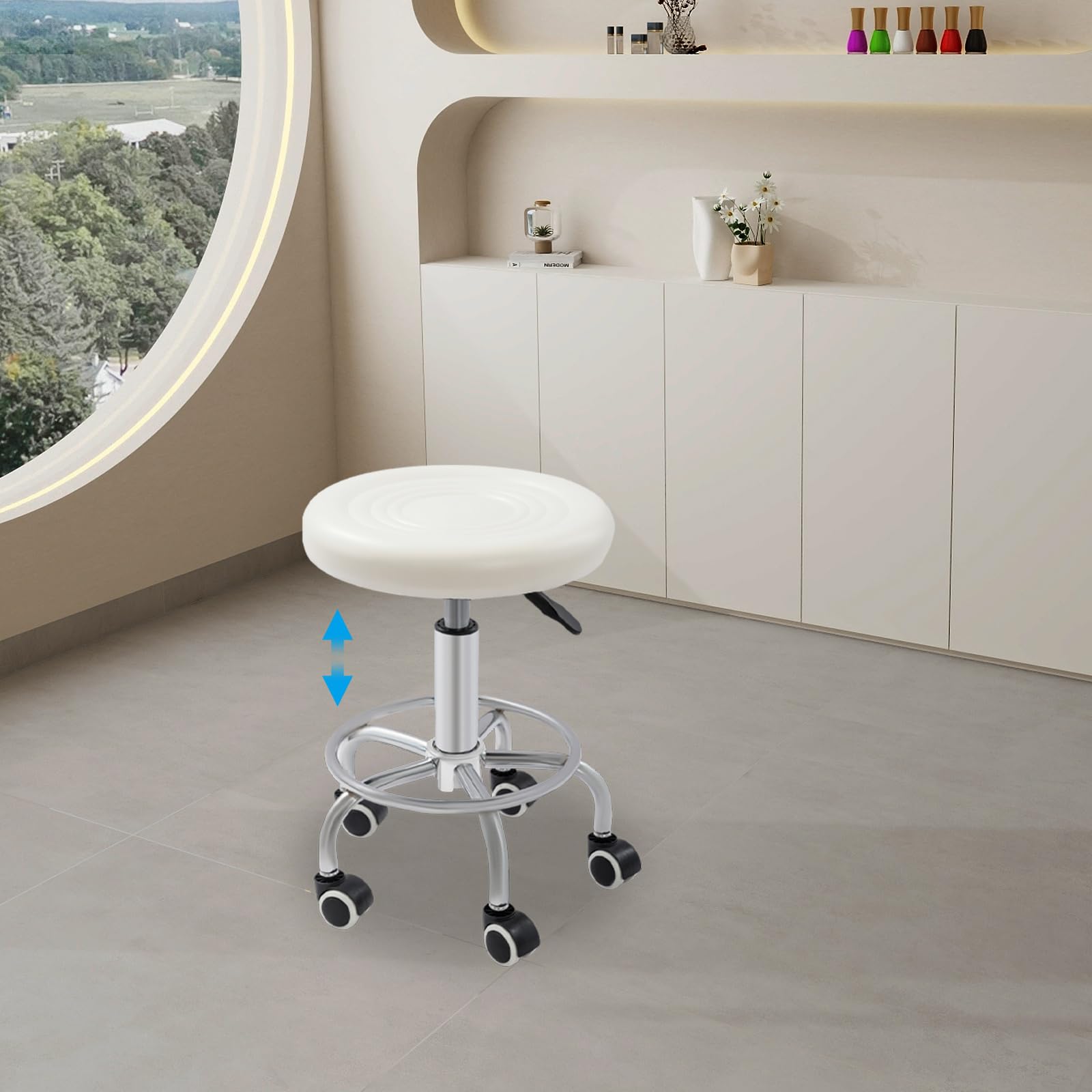 Hydraulischer Drehhocker – Höhenverstellbarer Friseurstuhl bis 150kg, Drehbarer Salonhocker aus PVC & Stahl für Barbershop, Kosmetik & Studio (45-57cm, 33cm Sitz)
