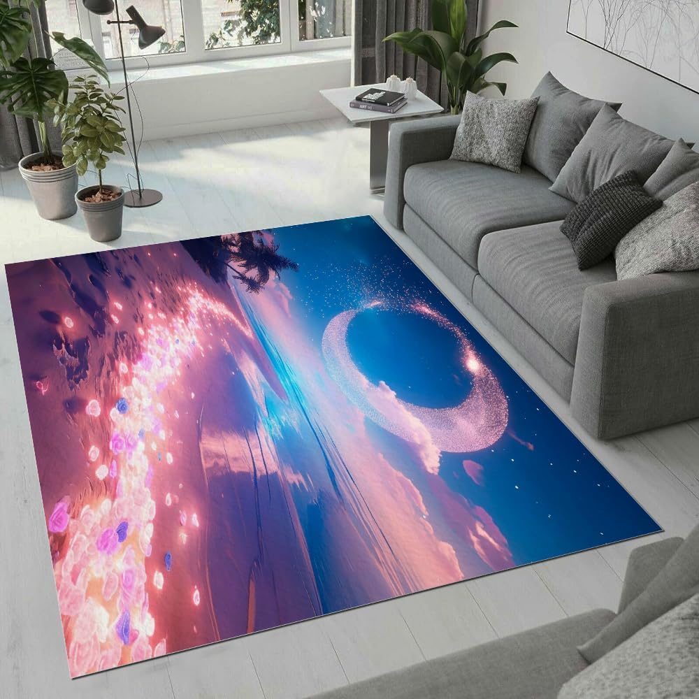 Intérieur Tapis De Salon, 3D Paysage De Ciel Étoilé De Lune Imprimé Grand Soft Antidérapant Tapis De Sol pour Canapé Couloir Chambre, Décoration De Maison Moderne 140 X 200 Cm -3304602033259