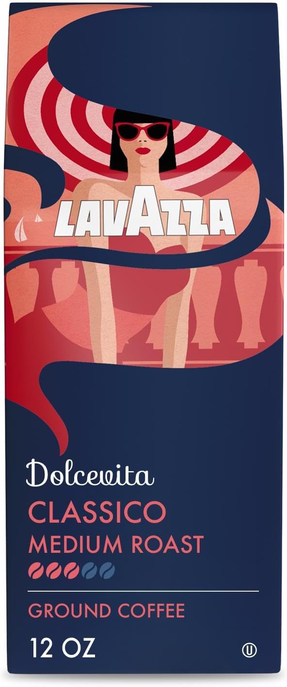 Dolcevita Classico Ground Coffee 12oz Bag, Medium Roast, Rich and Full-bodied, Intensity 3/5, Arabica and Robusta, Ideal for Drip Brewers (Pack of 1) - Package May Vary