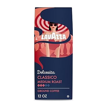 Lavazza Dolcevita Classico Ground Coffee كيس 12 أونصة، مشوي متوسط، غني بالجسم، كثافة 3/5، أرابيكا وروبوستا، مثالي لحزمة البيرة بالتنقيط المكونة من 1 - قد تختلف الحزمة
