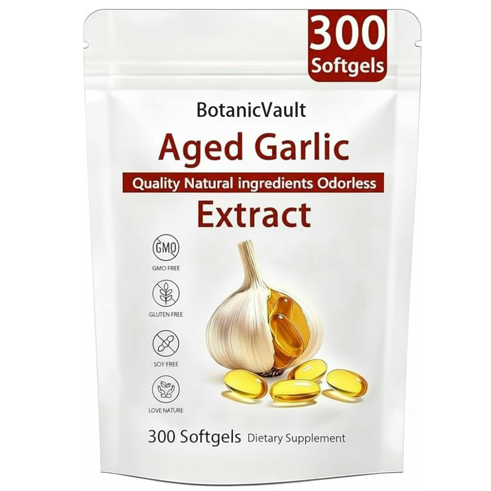 Nuvapure Aged Garlic Extract, Botanic Vault Aged Garlic Extract OdorlessGarlic Extract Capsules, Heart Support, All-Natural, Non-GMO,300 Softgels