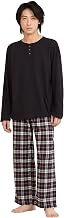 Vulcanodon Men's Pajamas, Round Collar, Top and Bottom Set, with Pockets, Cotton, Comfortable, Spring, Fall, Winter, Moisture-Absorbing, Breathable, Warm, Relaxing, Skin-Friendly, Loose, Soft