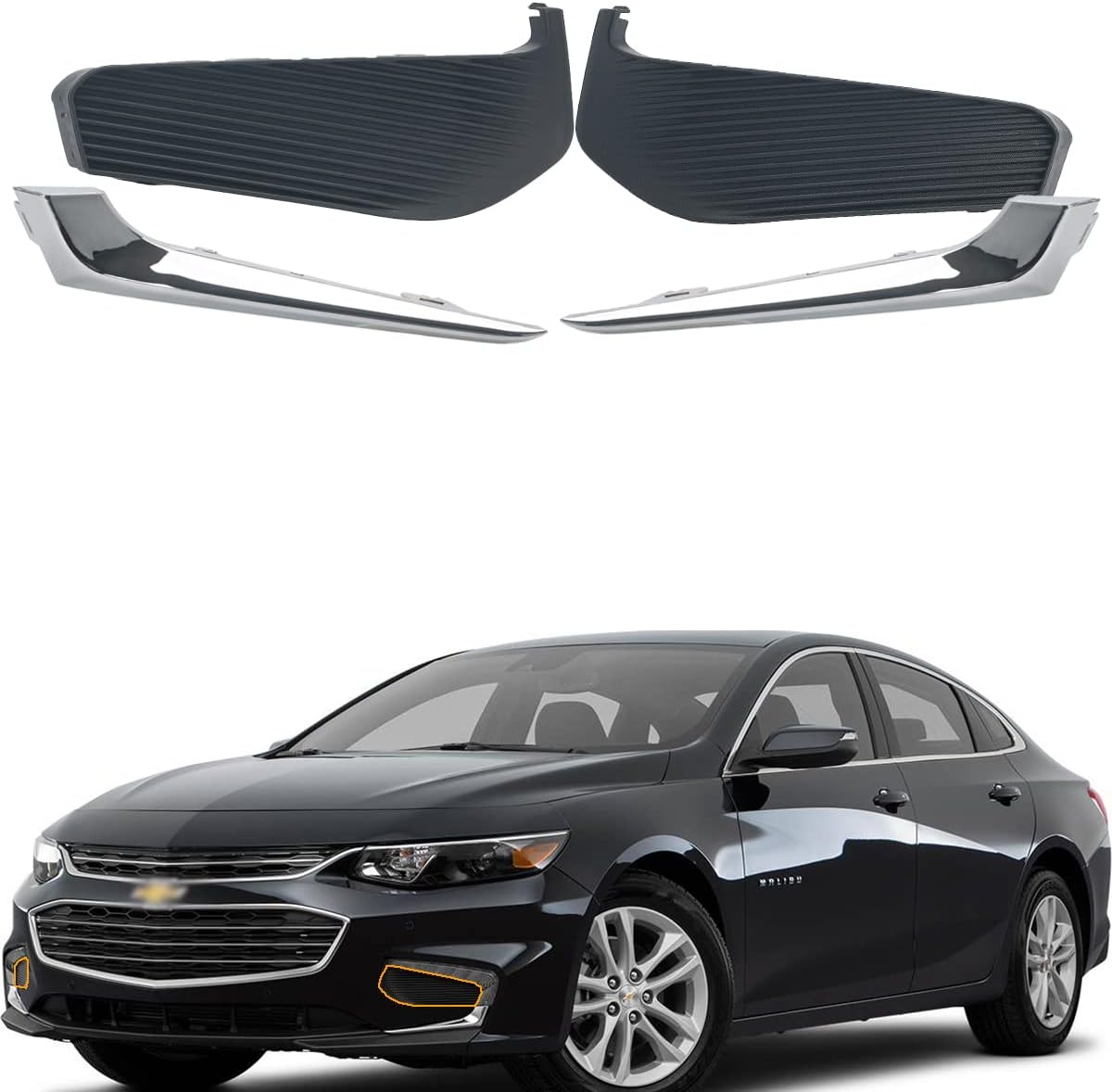 Fog Light Lamp Cover Frame Trim Compatible with Chevy Malibu 2016 2017 2018 with Chrome Frame Trim