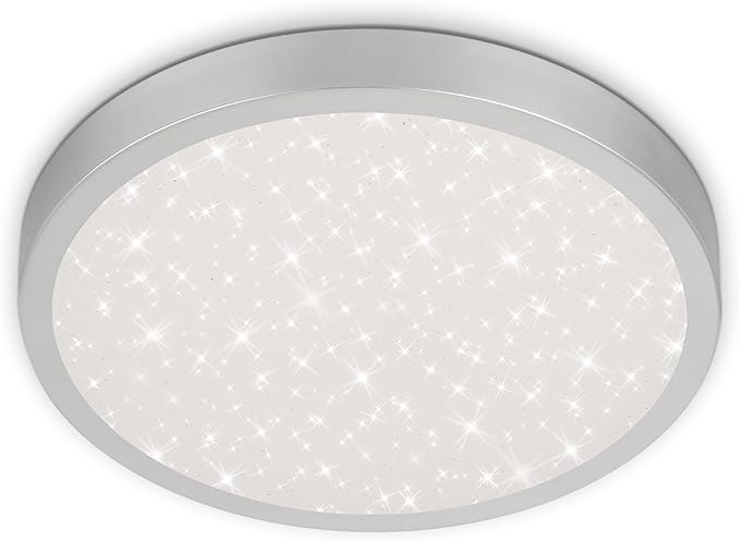 Briloner BRILONER - LED plafondlamp met sterrenhemel, neutraal witte lichtkleur, metalen frame, LED lamp, LED plafondlamp, woonkamerlamp, slaapkamerlamp, kinderkamerlamp, 38x5 cm, zilverkleurig