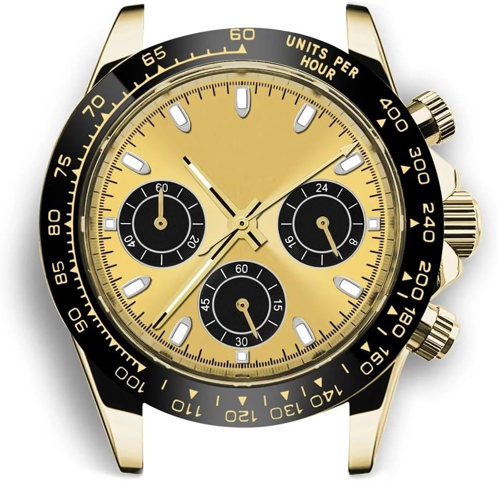 for 39mm VK63 Movement Case for Panda Three Eye Sapphire Chronography Stainless Steel Waterproof Gold Blue Black