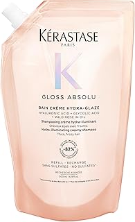 Kérastase, Gloss Absolu, Eco Refill Hair Shampoo with Glycolic Acid, Hyaluronic Acid and Rose Hips Oil, Bain Crème Hydra-Glaze, 500ml