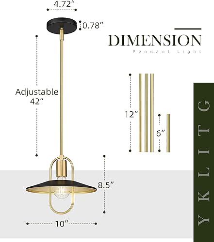 Miniatura 4 de YKLITG DD028-1-BG - Luces colgantes de oro negro para isla de cocina, 10 pulgadas, lámpara colgante de metal moderno e industrial de 10 pulgadas,