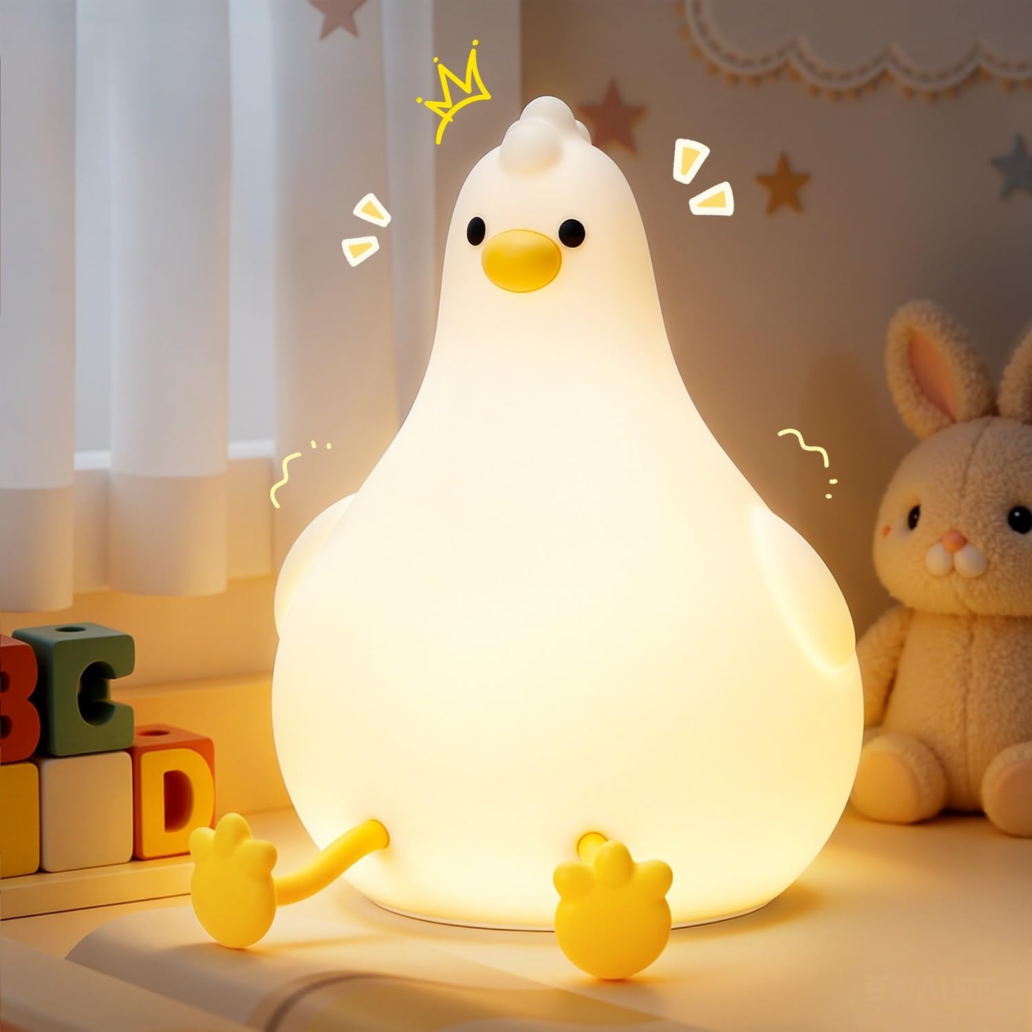 Auxmir Cute Night Light, Soft Silicone Baby Nursery Table Lamp with RGB Colors, 3 Levels White Light, 2000mAh Rechargeable, Portable LED Touch Night Light for Kids, Bedroom, Room Decor
