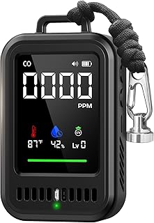 Portable Carbon Monoxide Detector for Travel, 4-in-1 CO Detector with Audible & Visual Alerts, Magnetic Lanyard, LED Light, 220H Standby, CO Monitor/Temp/Humidity/UV Sensor for Camping, Home, RV, Car