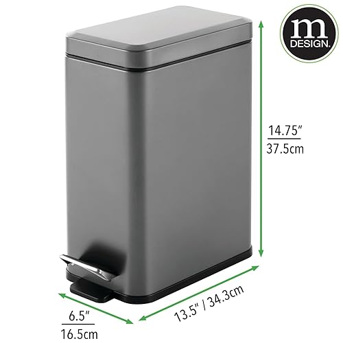 Miniatura 109 de mDesign - Cubo de basura de 1,3 galones de perfil delgado con escalón de metal, papelera, contenedor de basura, baño, tocador, dormitorio, cocina,