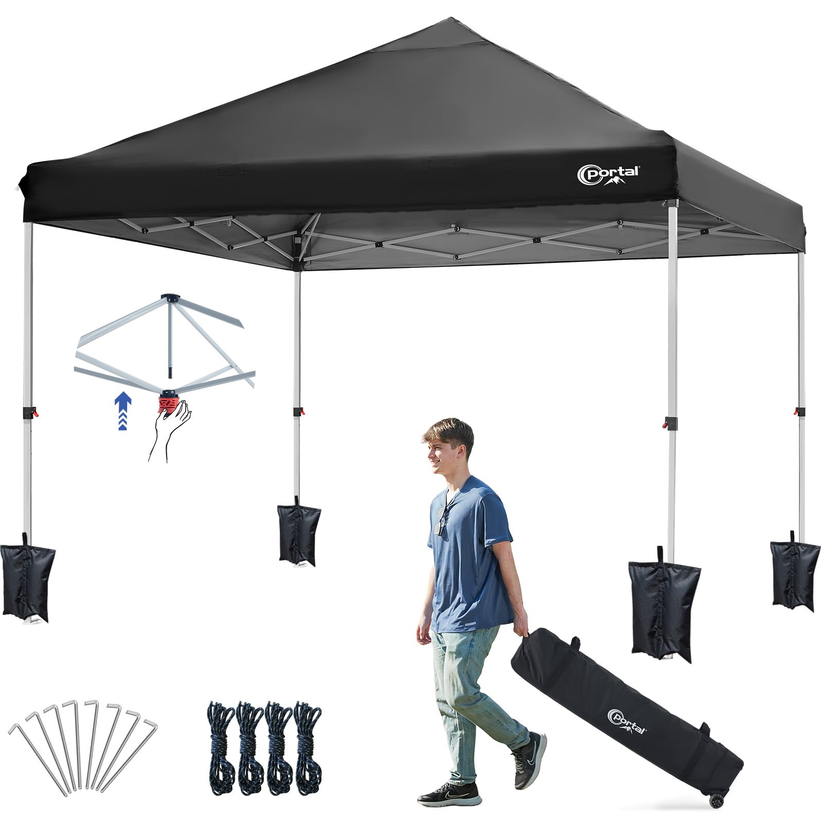 PORTAL Pop up Gazebo 3m x 3m (10x10ft) Heavy Duty Commercial Grade Instant Event Shelter Garden Canopy Outdoor Camping Gazebo 1000mm Water Resistant Sun Shade Shelter Fire Retardant for Hot Tub Beach