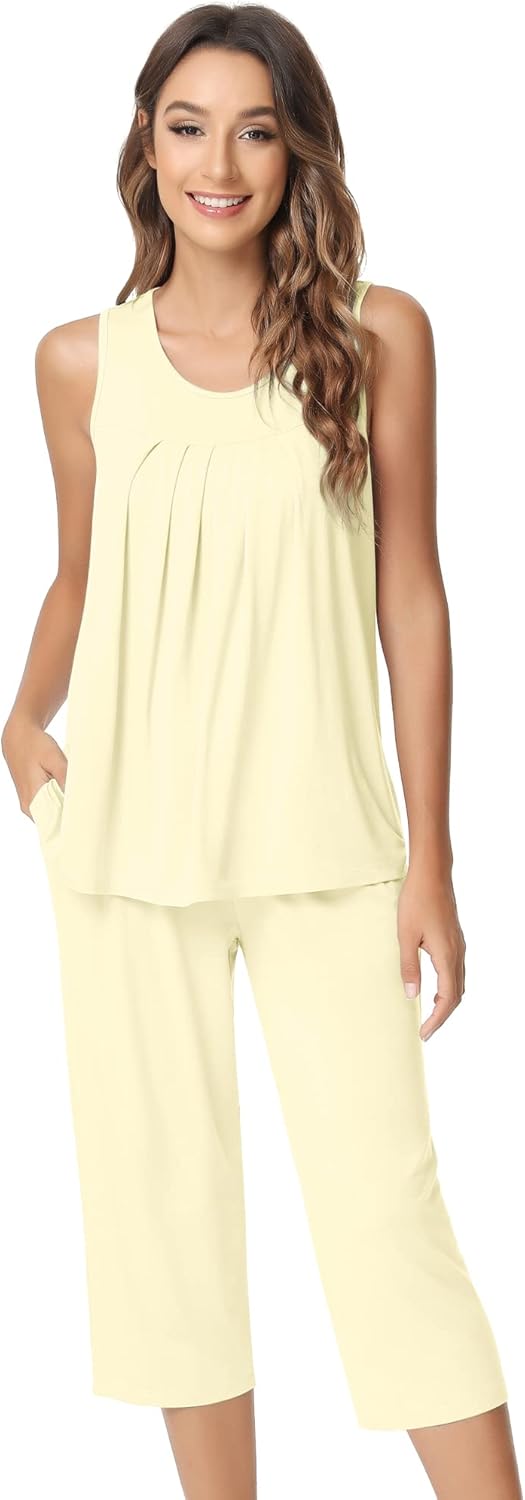 NACHILA Pajamas for Women-Viscose Made from Bamboo, Sleeveless Pjs Tank Top Capri Pants Pajama Sets Cooling Sleepwear - Image 7