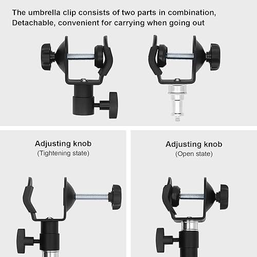 Miniatura 4 de Soporte de paraguas de trípode de metal, soporte de paraguas de trípode de cámara para exteriores, soporte de clip de metal, soporte de abrazadera
