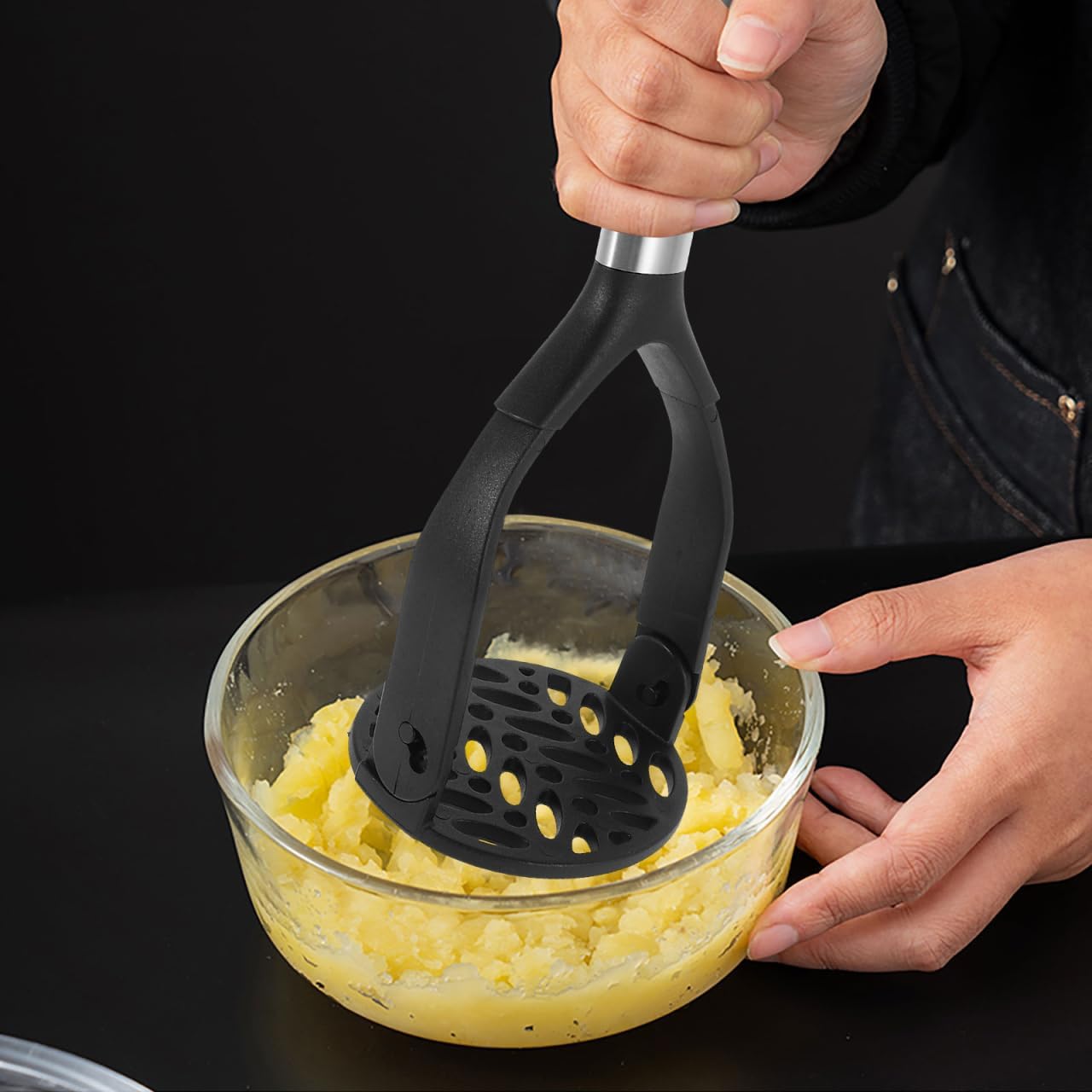 TIDTALEO Collapsible Potato Ricer Masher with Ergonomic Handle Manual Potato Masher for Mashed Potatoes Fruits Baby Food Foldable Kitchen Tool for Home and Travel 10.43X3.74X3.11In image 2