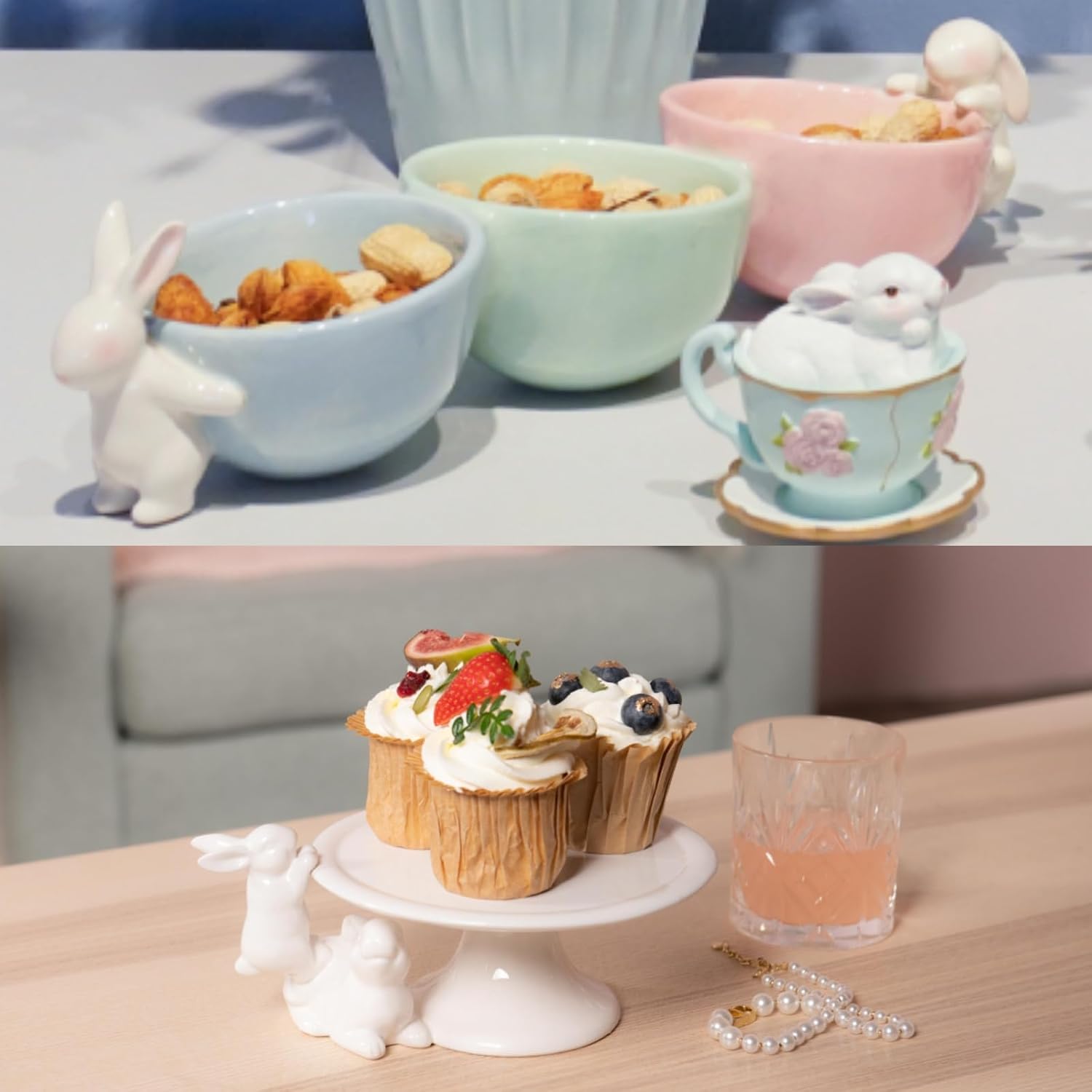 Newman House Studio Easter Candy Dish Nut Bowl Ceramic Cake Stands Decorative Bunny Easter Decoration