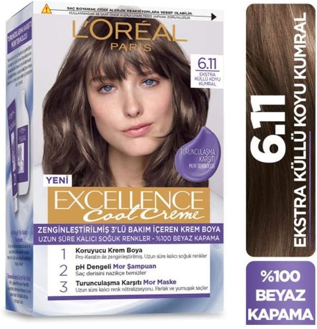 L'ORÉAL PARIS Excellence Cool Creme Hair Dye - 6.11 Extra Ashy Dark Brunette