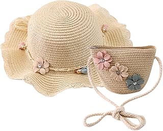 Girls Straw Hat 2-8 Age Tourism Sun Hat Flower Children Sun Hat and Bag Set Baby Outdoor Wide Brim Bucket Hats for Kid